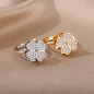 Rotatable Flower Ring With Rhinestone